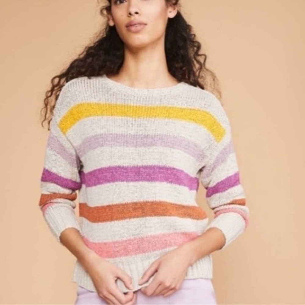Lou & Grey for LOFT Striped Sweater Womens Large Multi‎ Color Knit Excellent